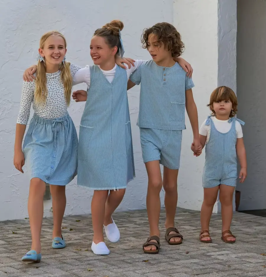 Girls with kids blue white kids wear